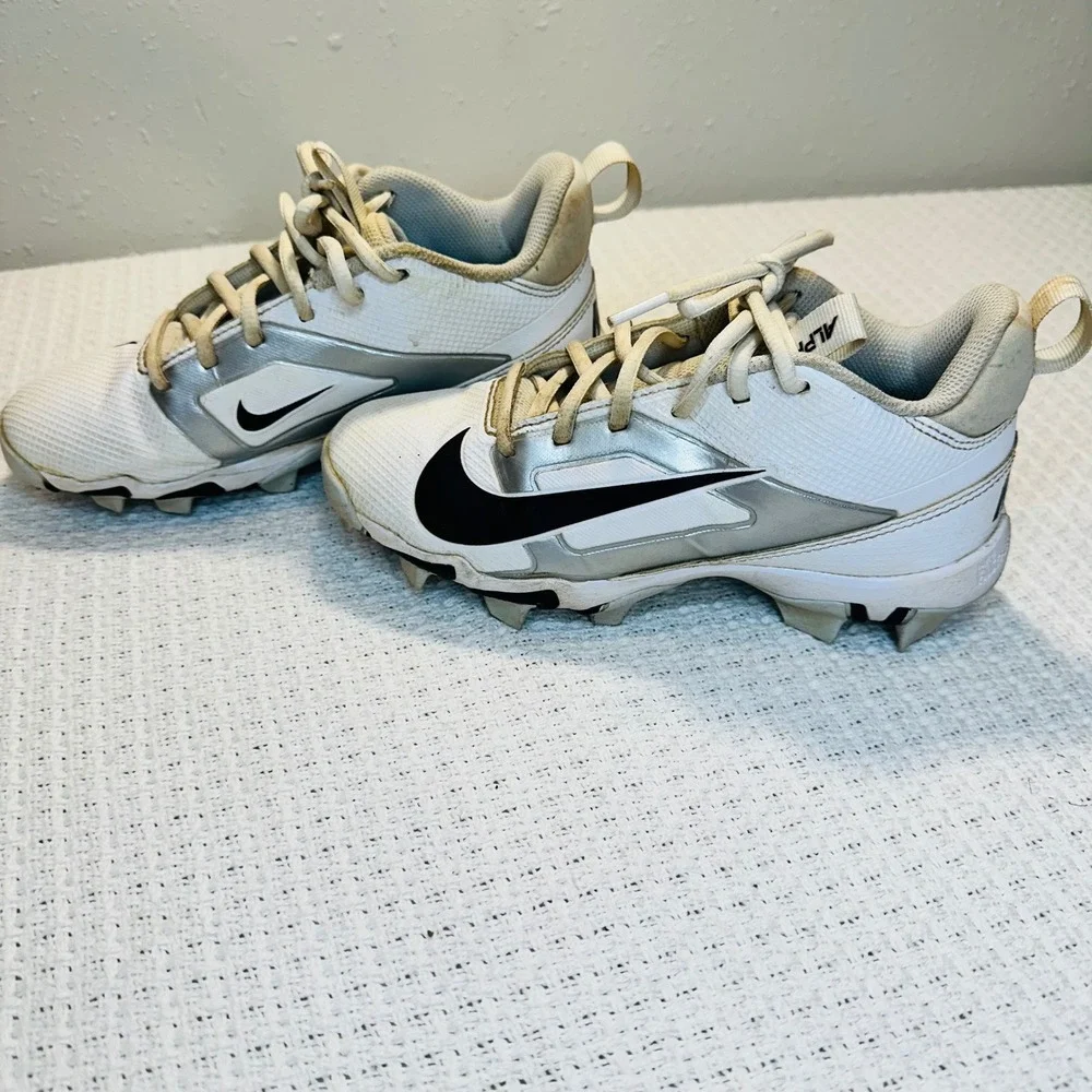 Nike Kids Alpha Huarache Fastflex Baseball‎ Cleats White Silver Sports Youth 3